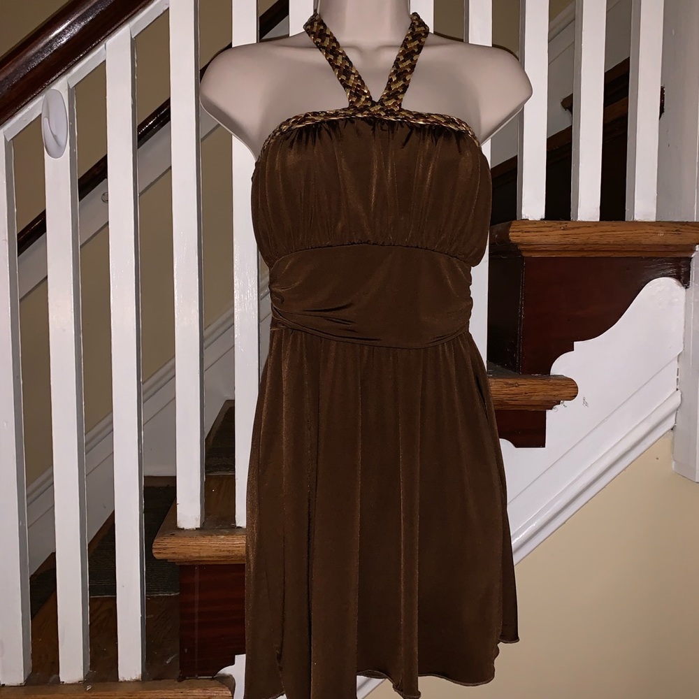 ❤️Brown & Gold Halter Mystery Dress